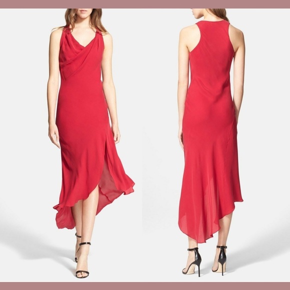 NWT $475‎ Haute Hippie Cowl Neck Racerback Silk Dress Red [SZ Medium ] - Picture 1 of 9